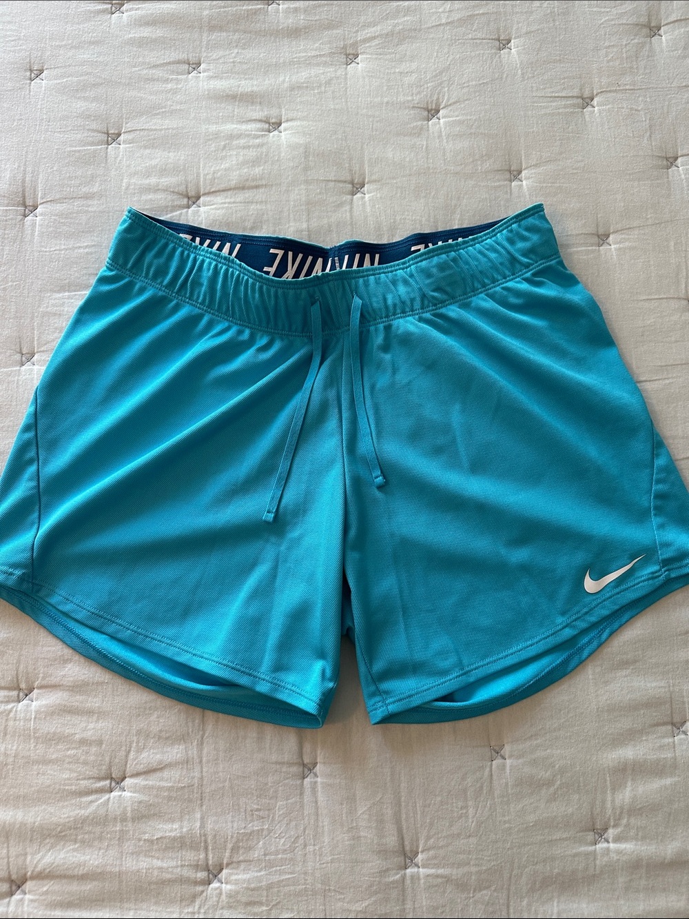 Nike Turquoise Performance Shorts with White Swoosh
